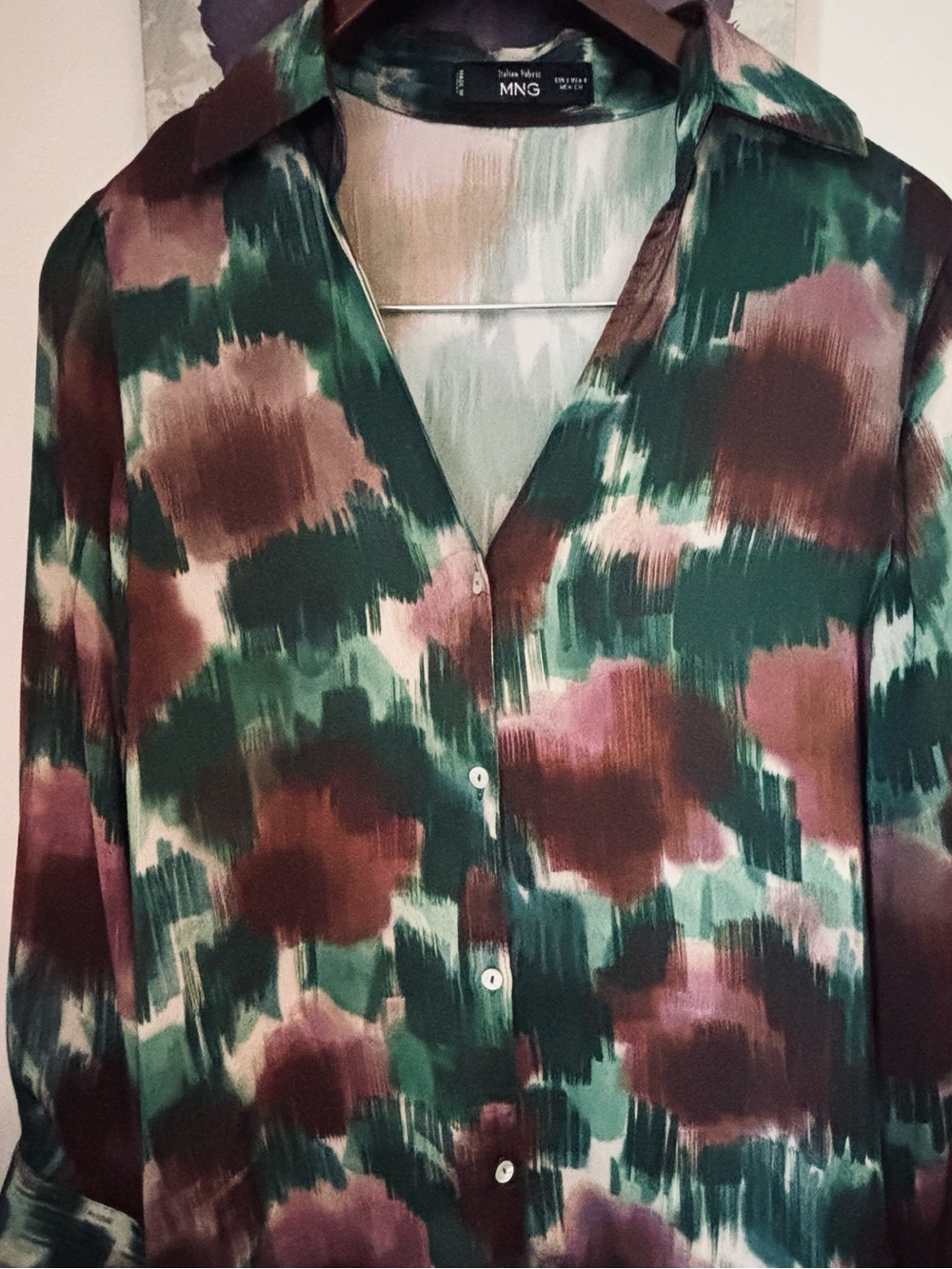 Mango Green and Brown Abstract Floral Button-Down Shirt
